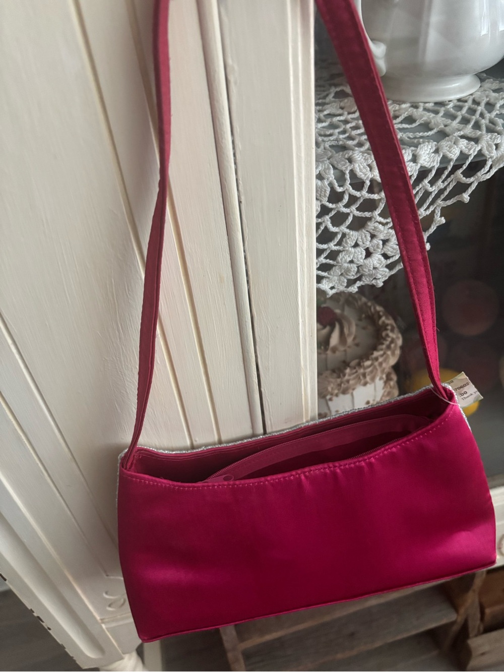 Sequined Patchwork Shoulder Bag  In Raspberry PLUS Gold Coin Purse Final Sale - Picture 10 of 13